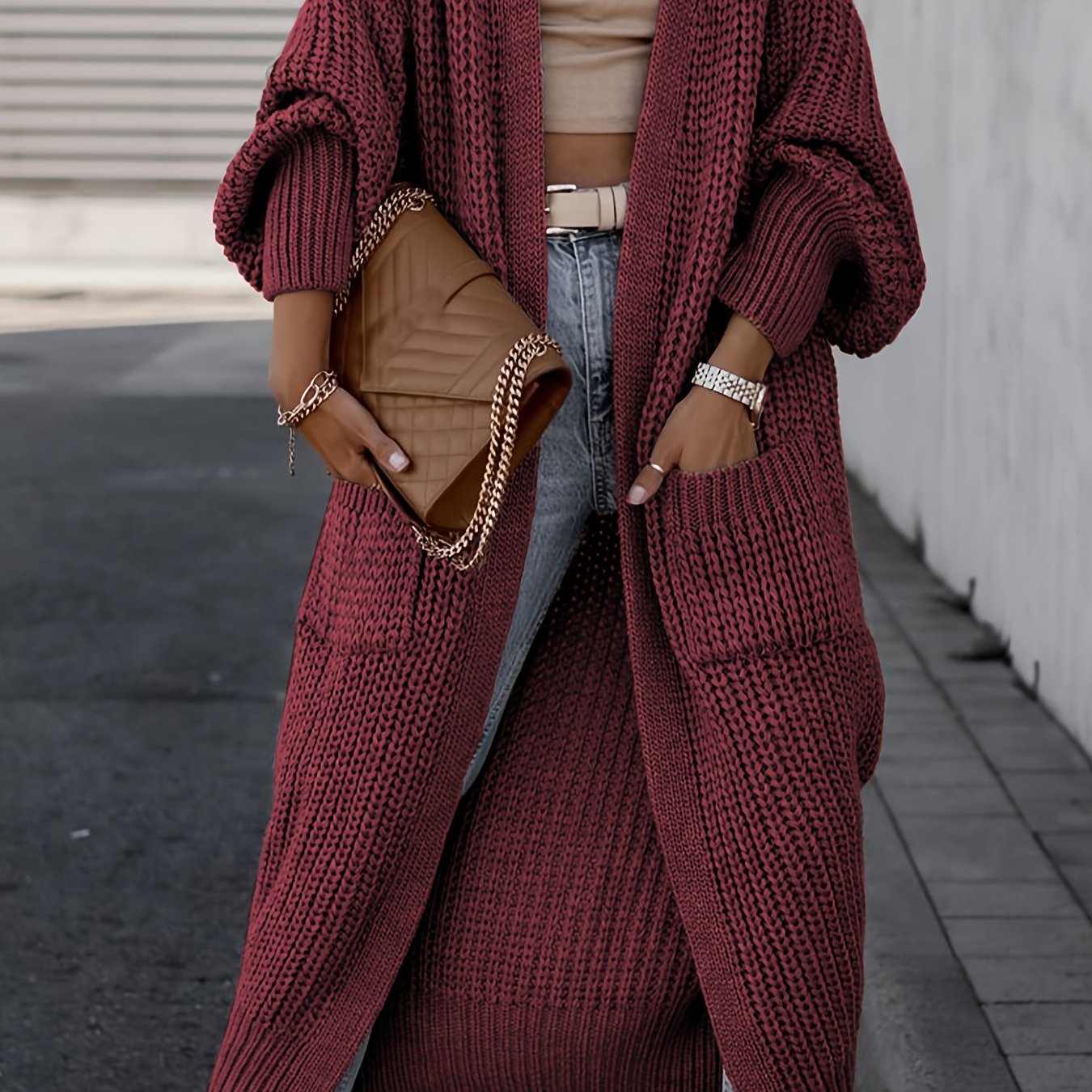 Deep V-Neck Ribbed Cardigan