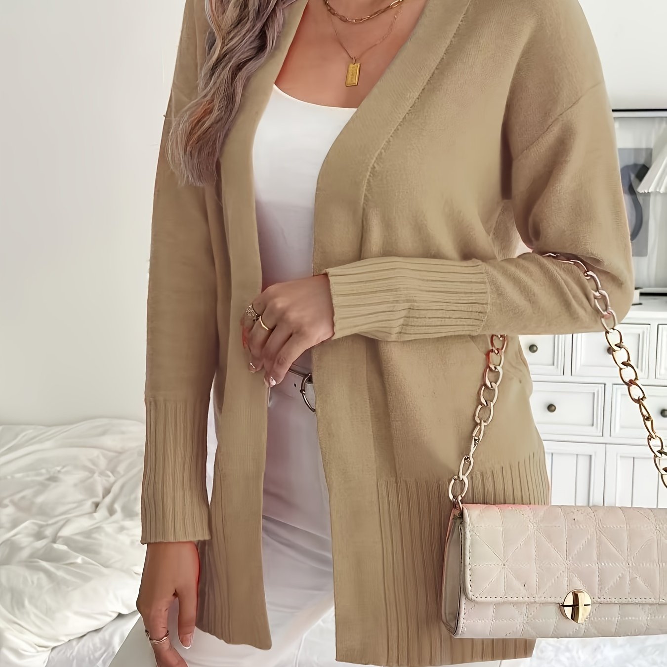 Plus Size Open Front Knit Cardigan