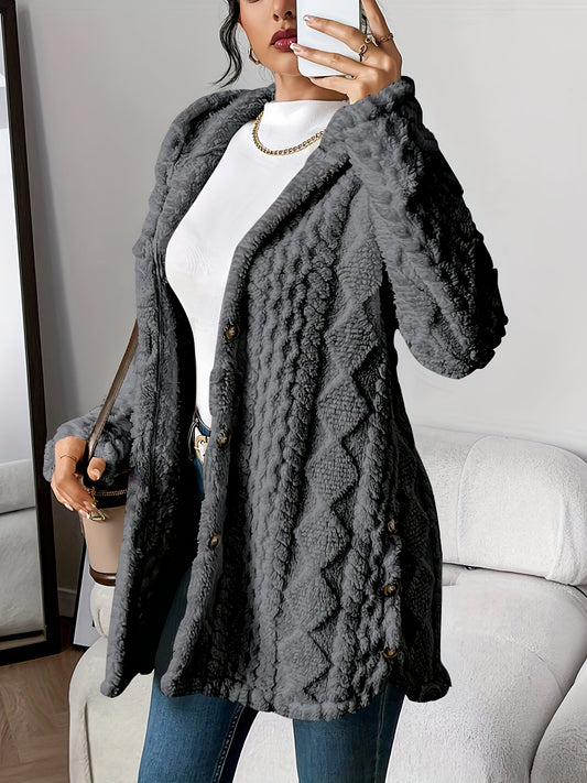 Plush Hooded Argyle Cardigan Coat