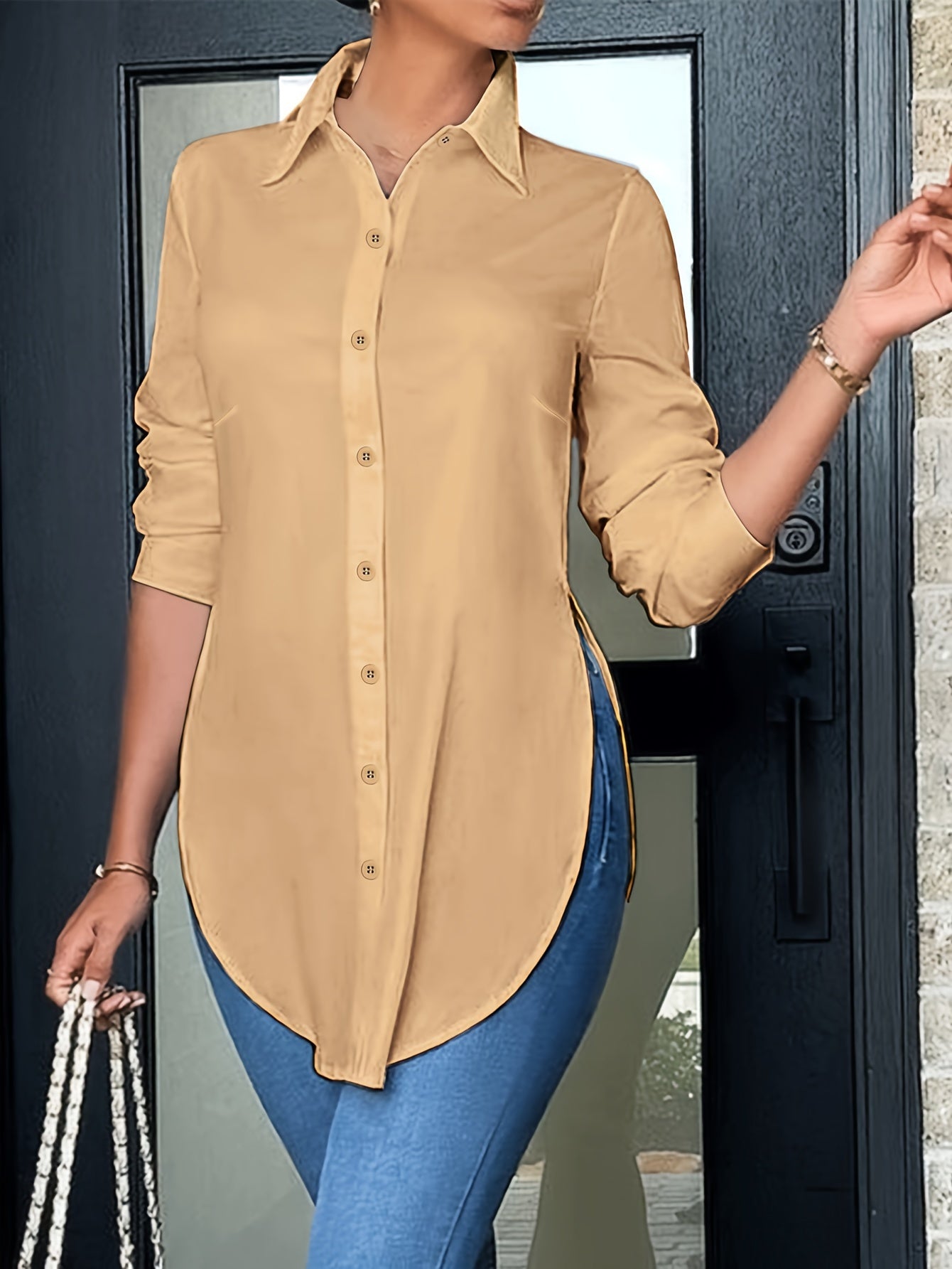 Curved Hem Button Front Shirt