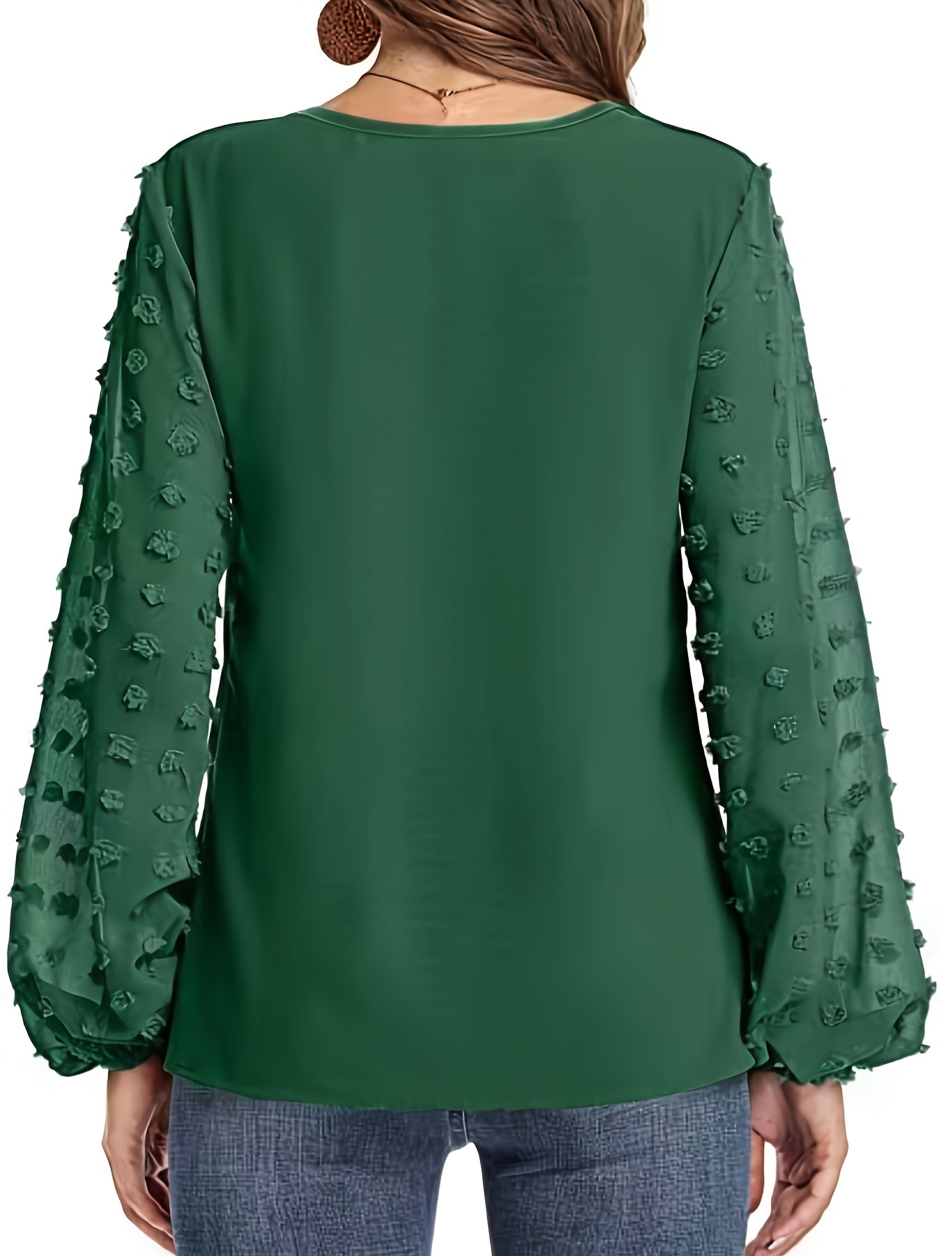 V-Neck Shirt with Swiss Dot Sleeves