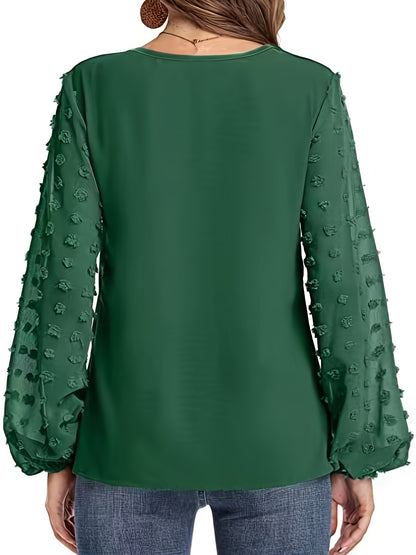 V-Neck Shirt with Swiss Dot Sleeves