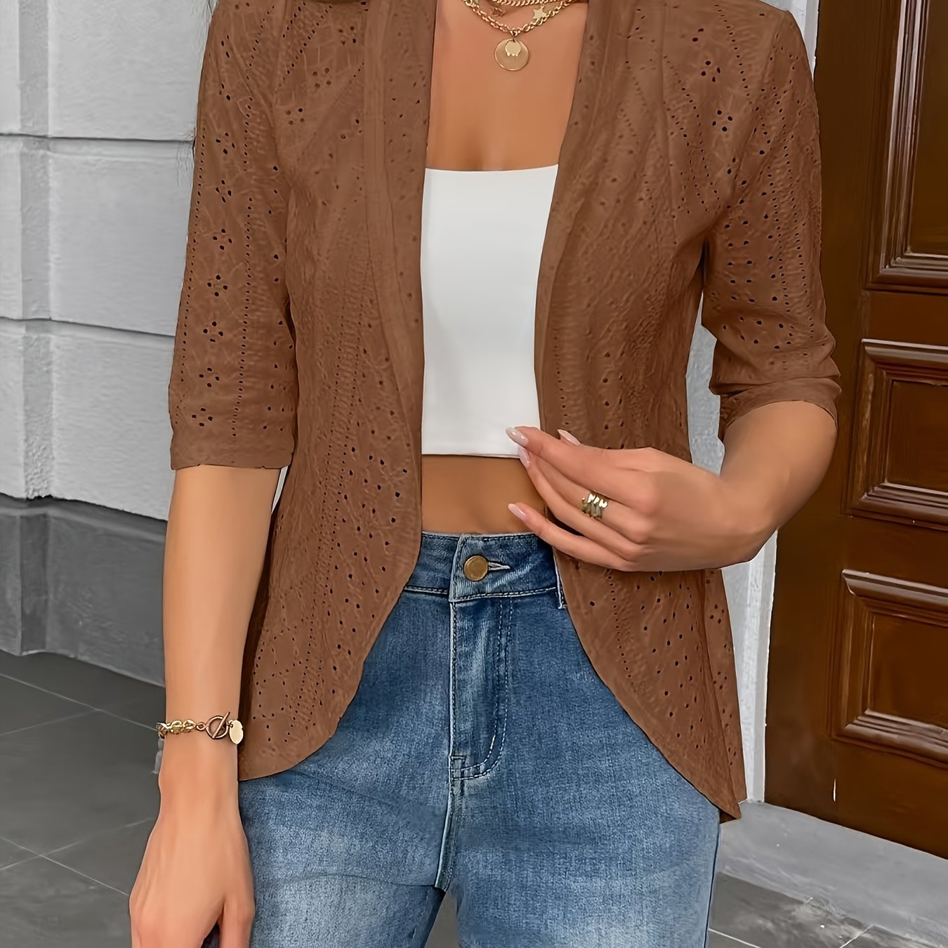 Three-Quarter Sleeve Casual Cardigan