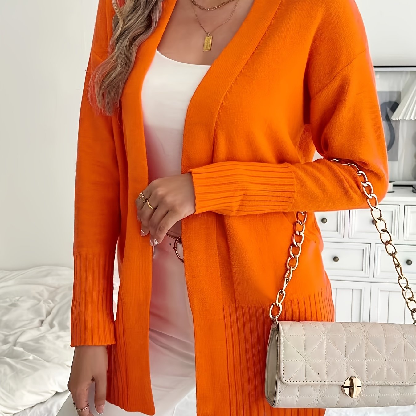Plus Size Open Front Knit Cardigan