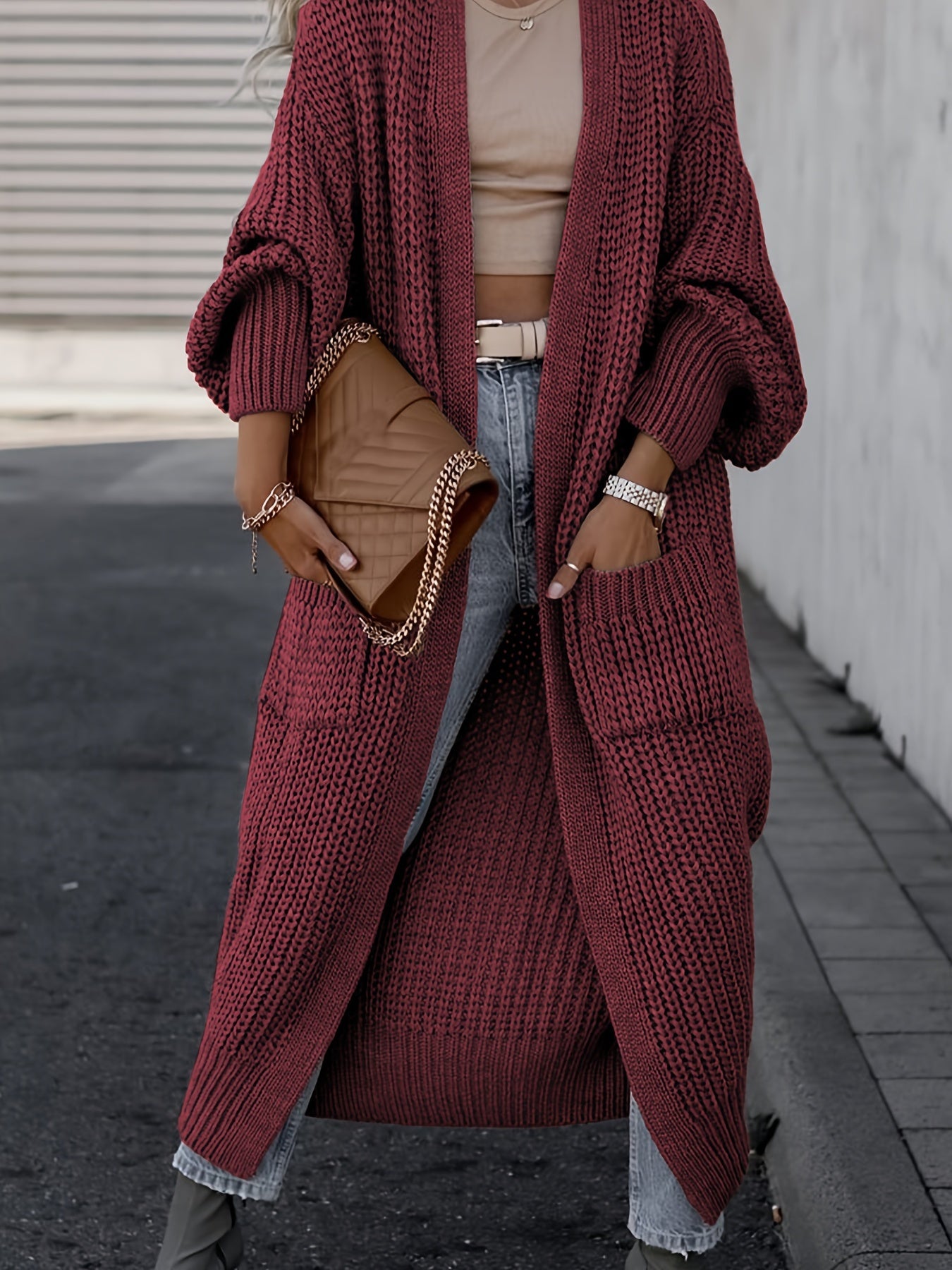 Deep V-Neck Ribbed Cardigan