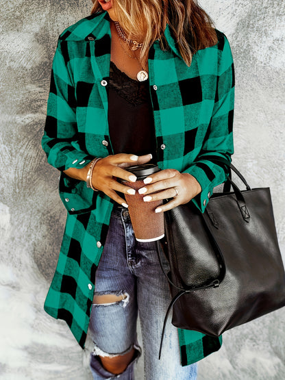 Plaid Button Front Long Shirt