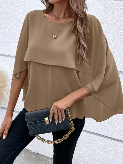 Asymmetrical Hem Short Sleeve Blouse