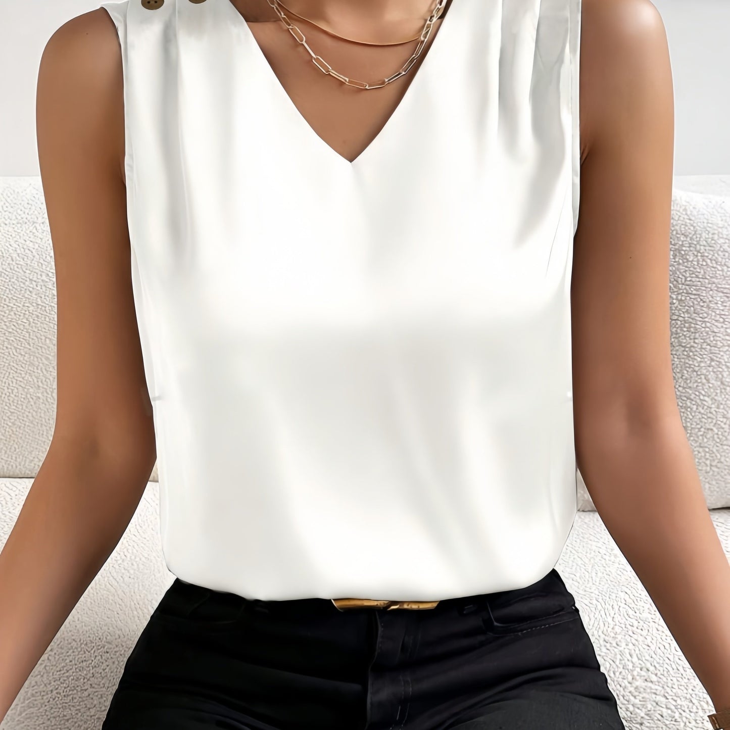 Sleeveless V-Neck Silky Vest