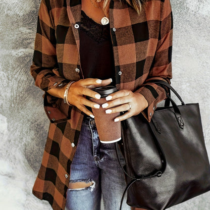 Plaid Button Front Long Shirt