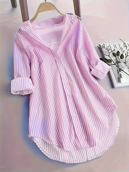 Striped Button Front Blouse