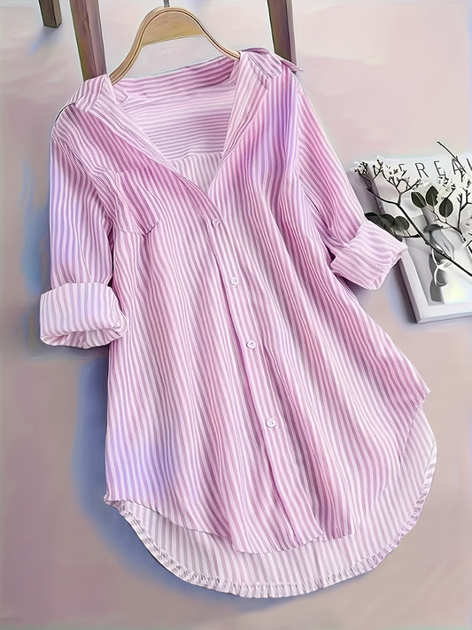 Striped Button Front Blouse