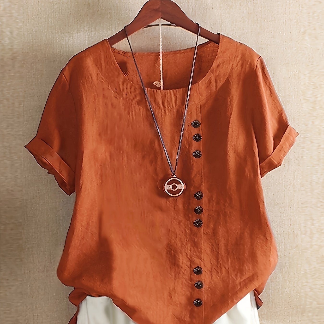 Elegant Button-Up Crew Neck Shirt