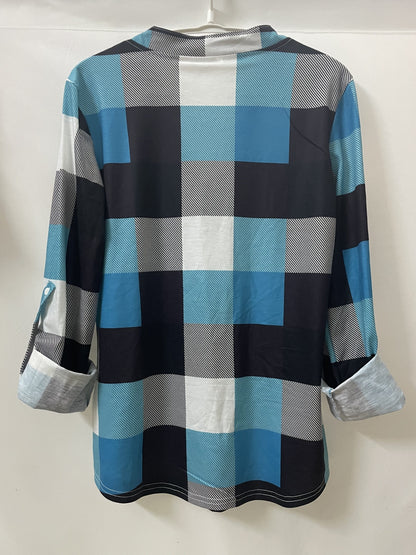 Plaid V-Neck Long Sleeve Shirt