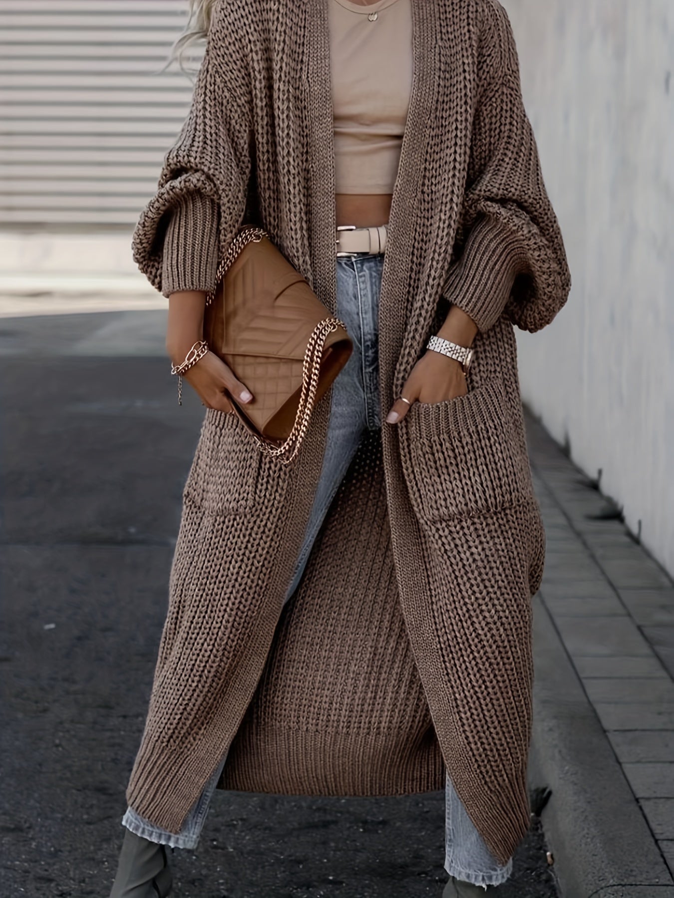 Deep V-Neck Ribbed Cardigan