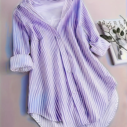 Striped Button Front Blouse
