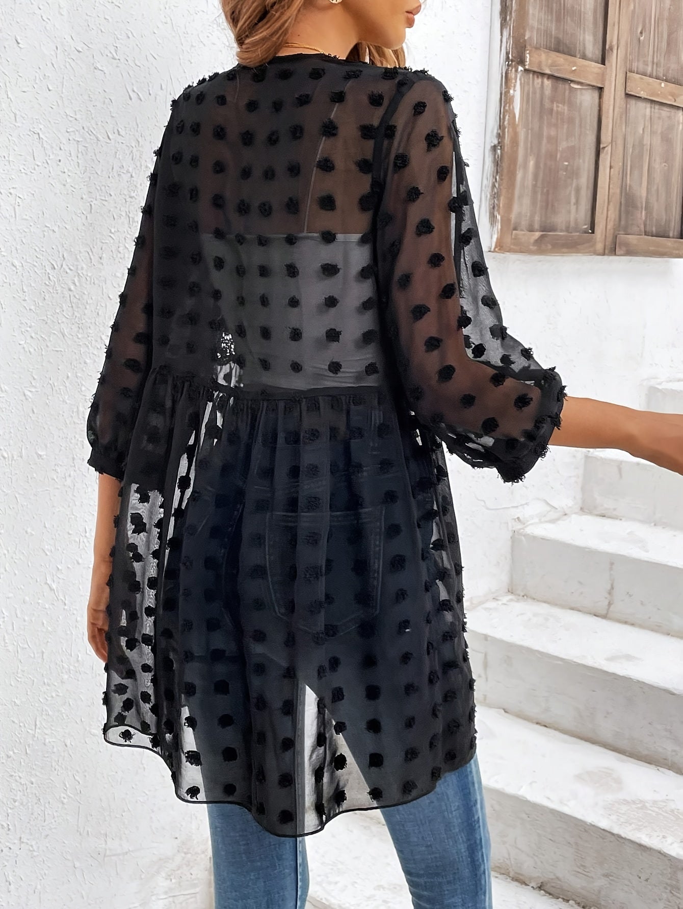Swiss Dot Lace Open Cardigan