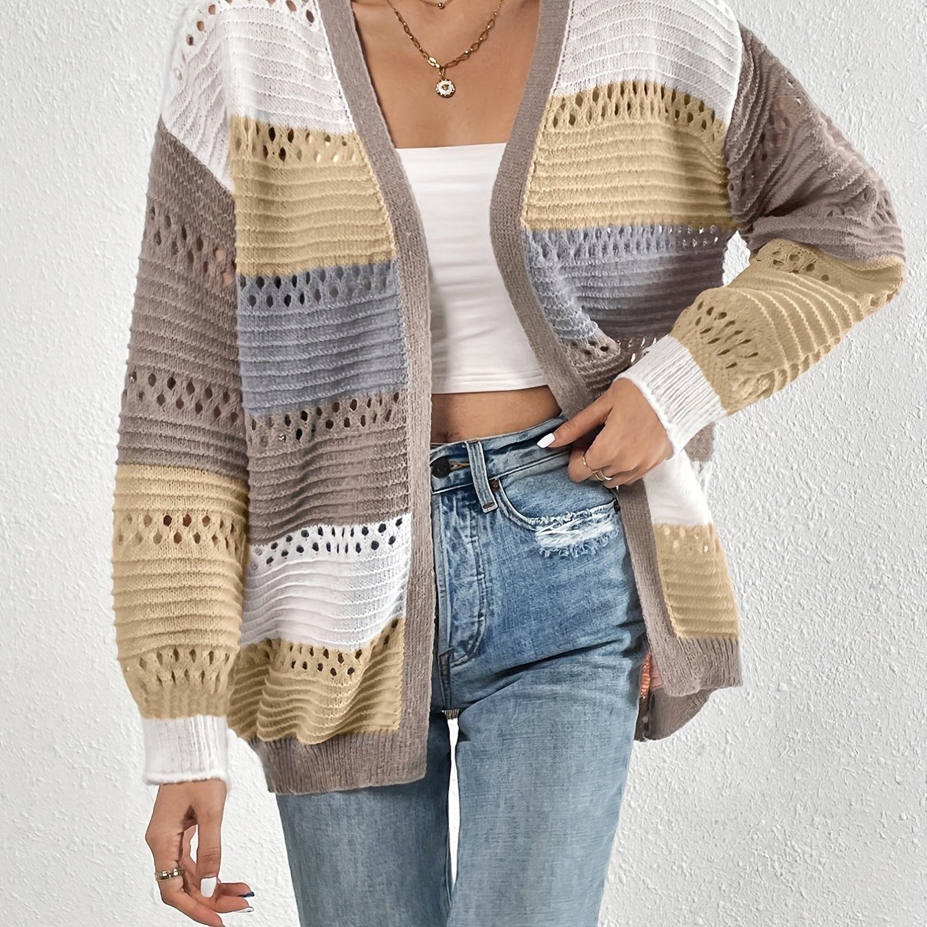 Cut-Out Color Block Cardigan