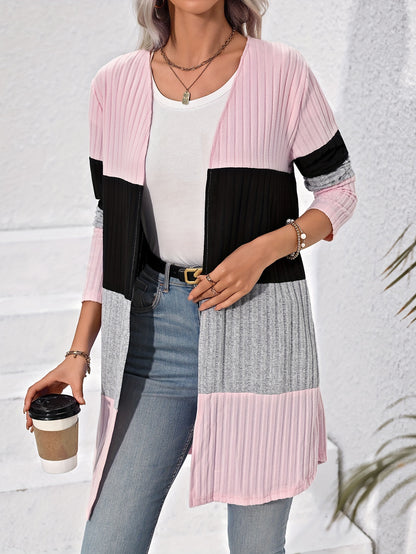 Colorblock Ribbed Open Cardigan