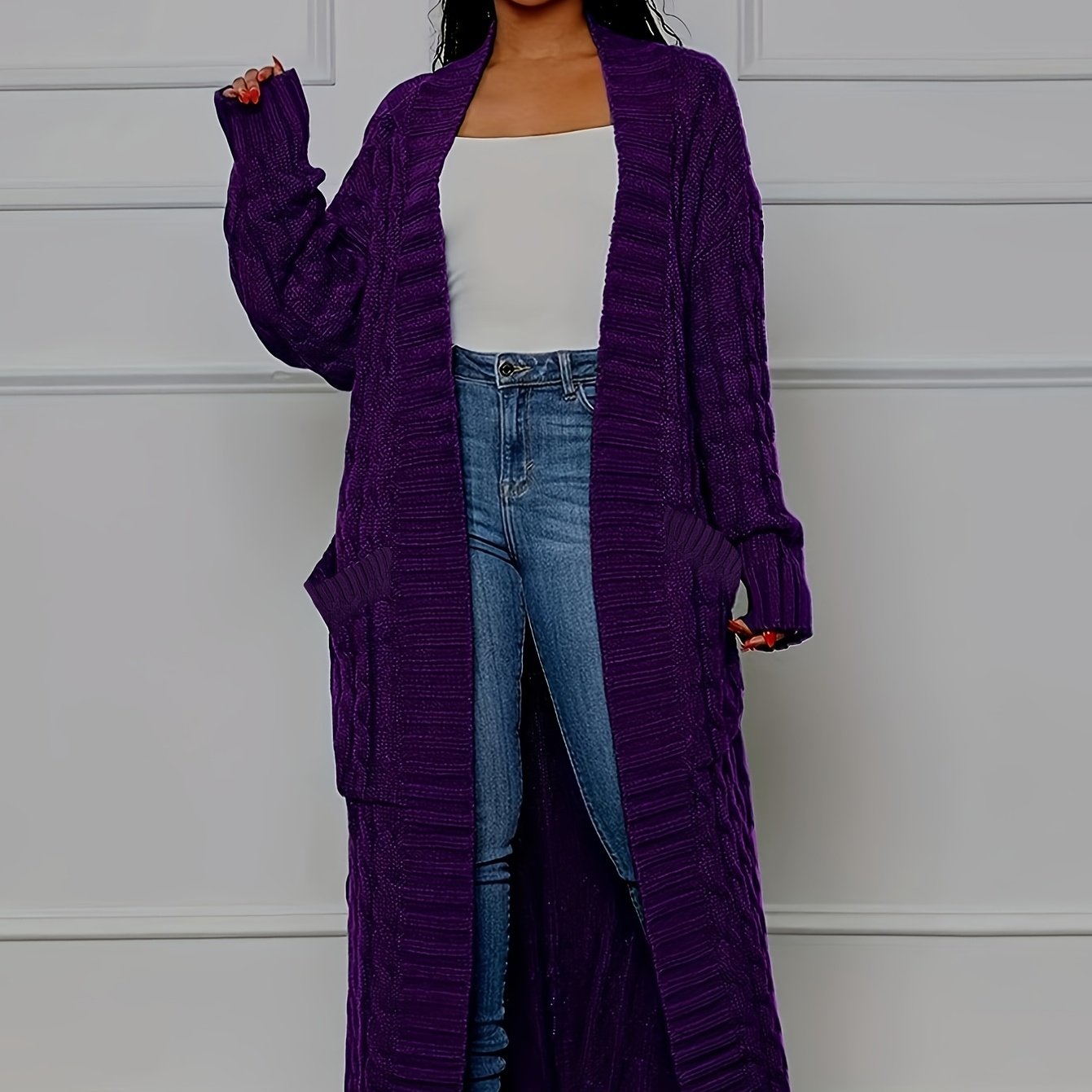 Extra-Long Cable Knit Cardigan