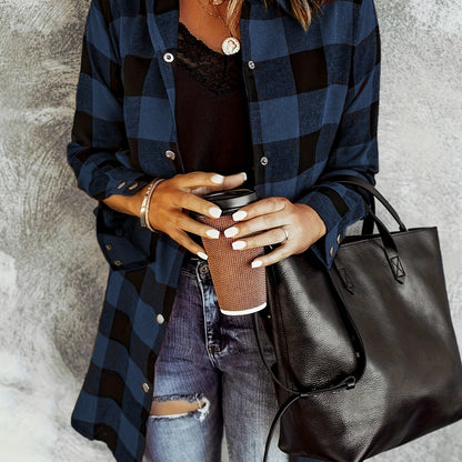 Plaid Button Front Long Shirt