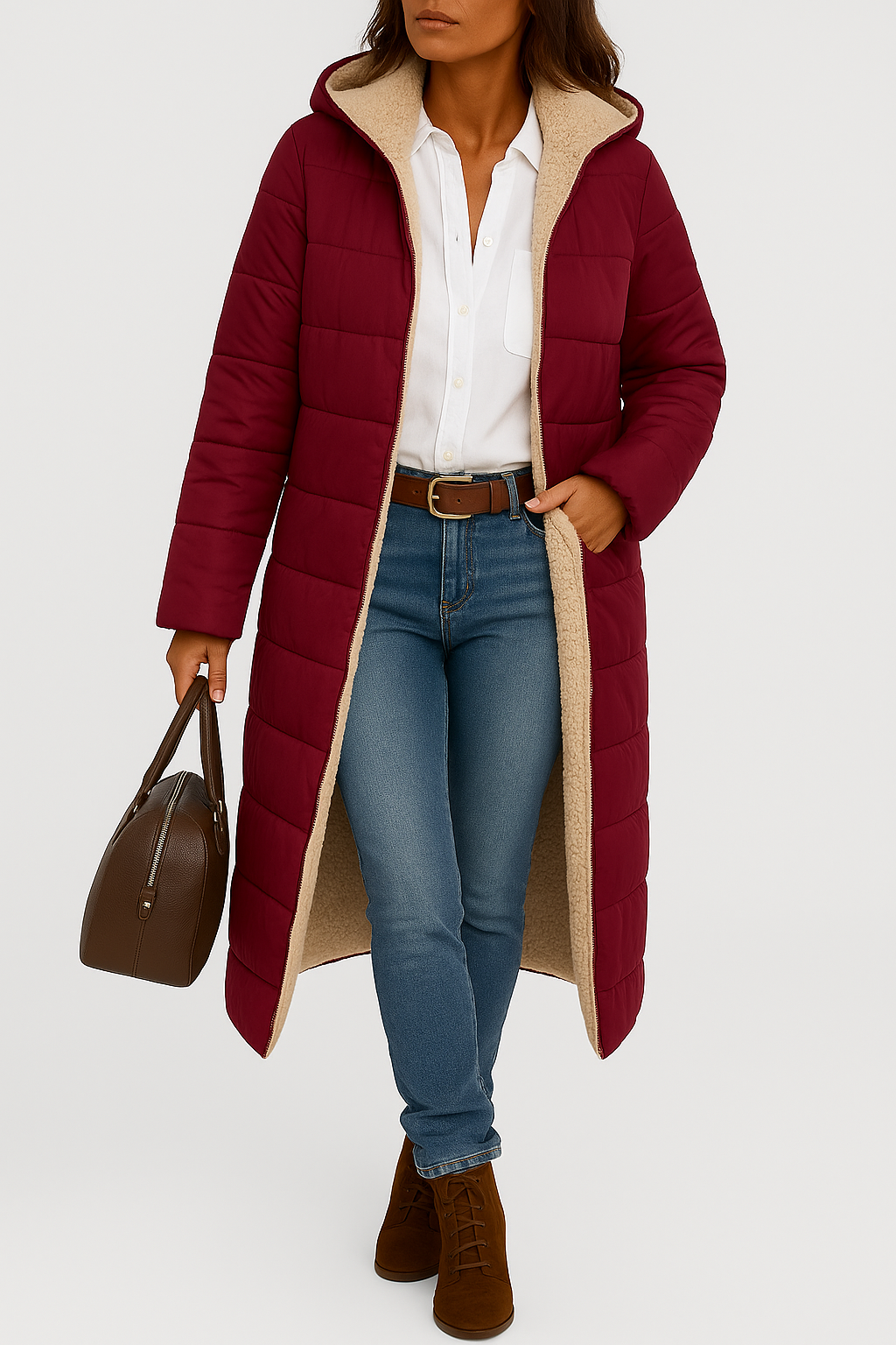 Sherpa-Lined Longline Winter Jacket