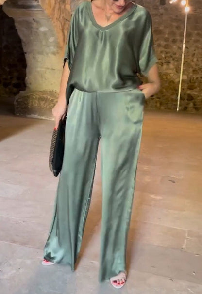 Casual Two-Piece Suit with V-Neck