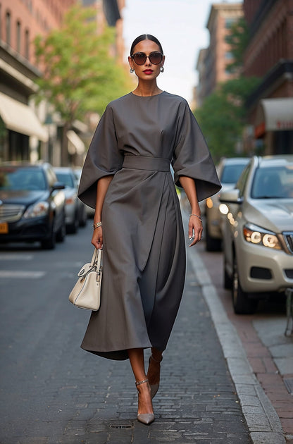 Elegant Dress with Wide Sleeves