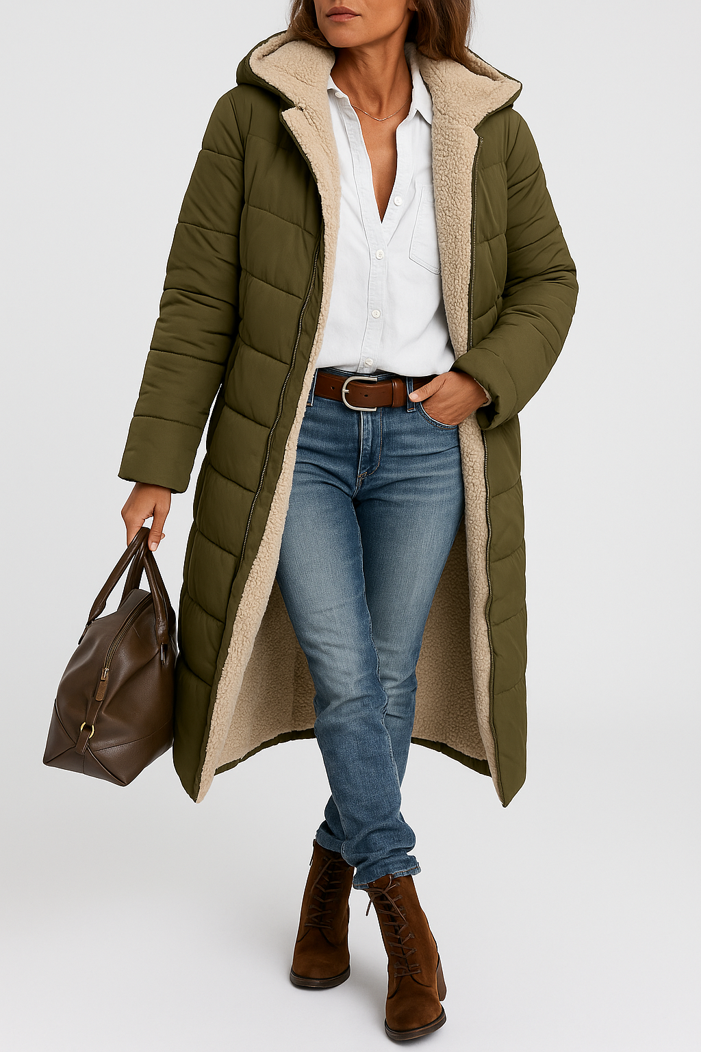 Sherpa-Lined Longline Winter Jacket