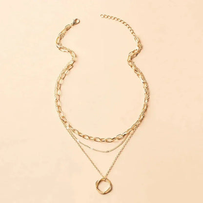 Elira - Vintage Gold Layered Chain & Pendant Necklace