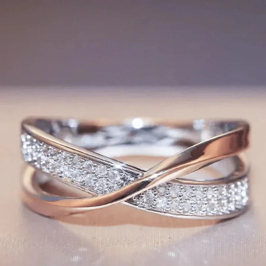 Ciara – Vintage Gold Woven Zirconia Silver Ring